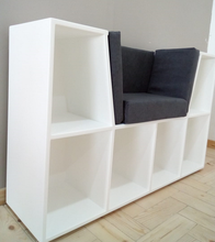 Reading nook bench with storage shelves