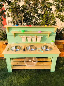 READY FOR DELIVERY Ladybug Mud Kitchen, 517 green/ varnished, 62 cm table height