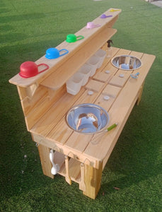 READY FOR DELIVERY - Swan Mud Kitchen varnished natural look, 52 cm table height
