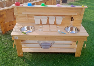 READY FOR DELIVERY - Swan Mud Kitchen varnished natural look, 52 cm table height