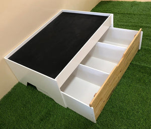Activity table with chalkboard and storage drawers - ideal for train sets, cars, arts & crafts