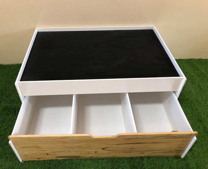Activity table with chalkboard and storage drawers - ideal for train sets, cars, arts & crafts