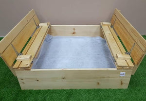 Sandpit with folding benches