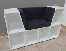 Reading nook bench with storage shelves